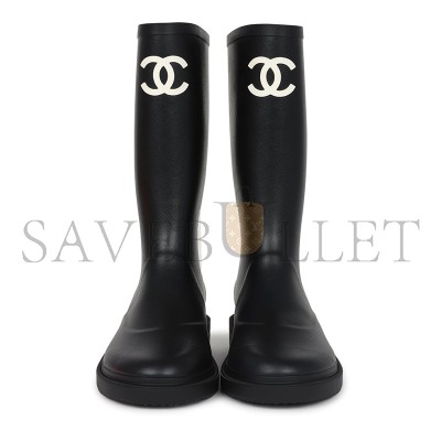 CHANEL BLACK HIGH CAOUTCHOUC CC BOOTS G39620